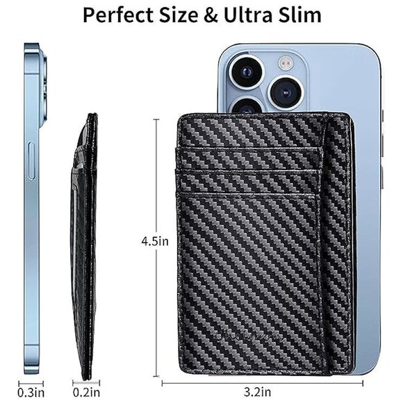 Slim Wallet for Men, Minimalist Front Pocket RFID Blocking Credit Black Carbon - Picture 3 of 8